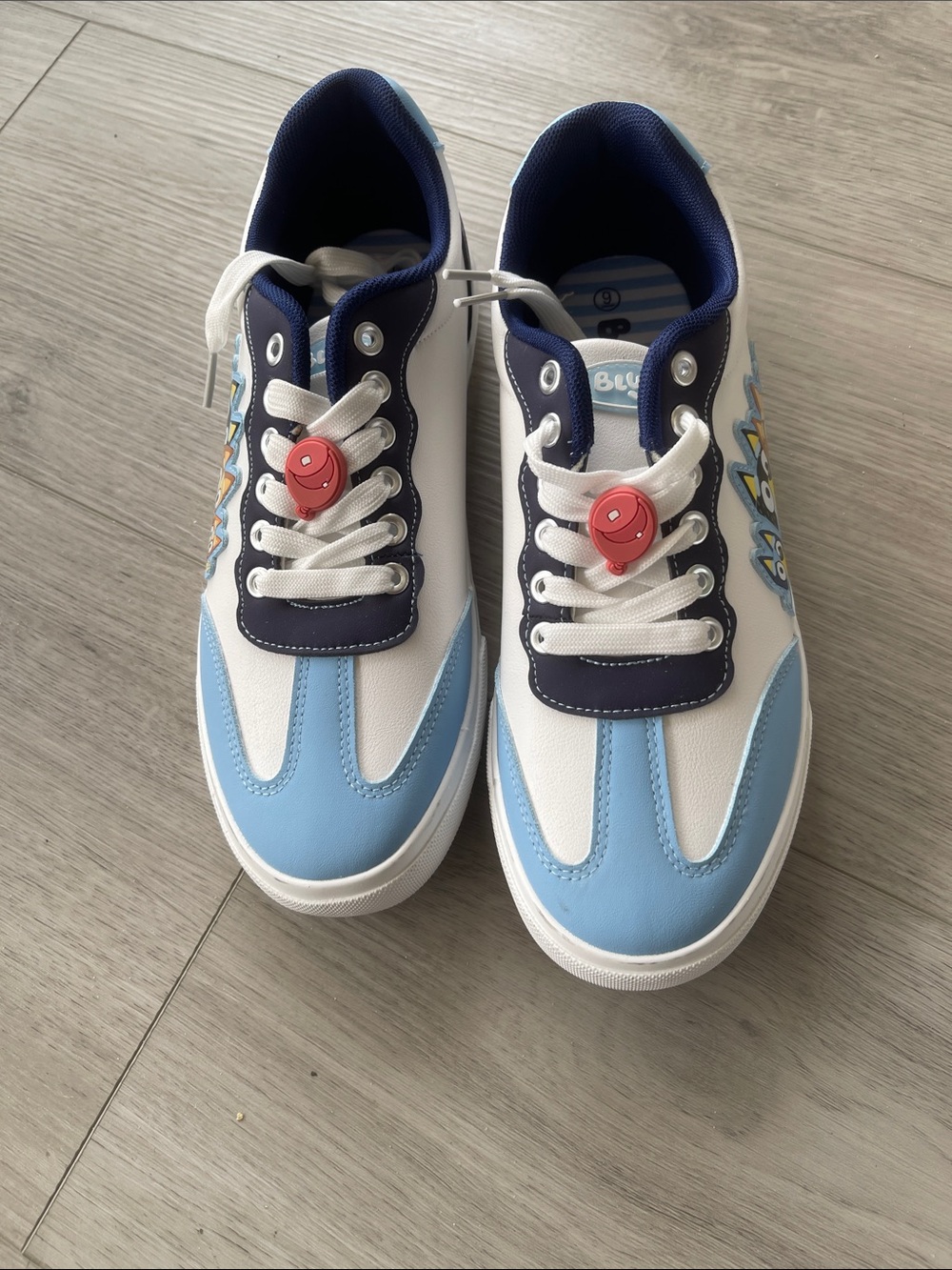 White and Light Blue Women's Lace-Up Sneakers with Navy Accents Bluey